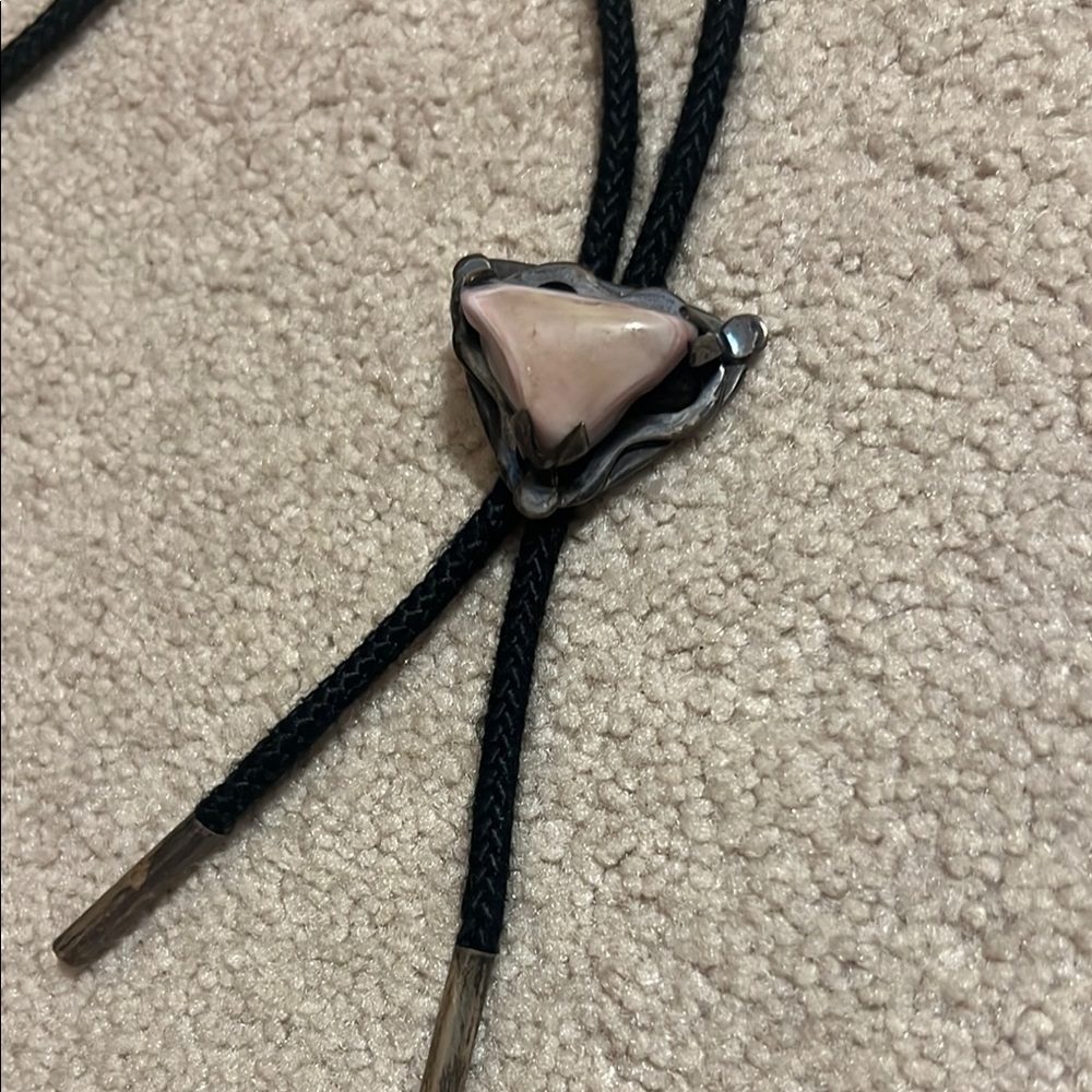 Pink Stone Bolo Tie with Black Cord